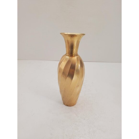 Vintage Indian Solid Brass Swirl Vase | Polished - Picture 2 of 10